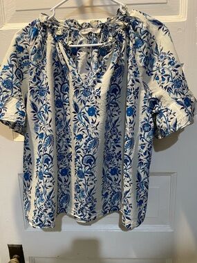 Anthropologie 'Workshop' Blue Floral Peasant Top